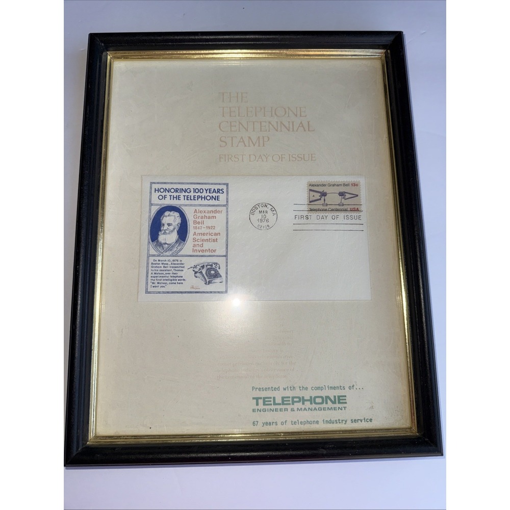 Framed First Day Of Issue Cover For US 13-cent Telephone Centennial Stamp